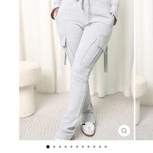 Women's Light Gray Cargo Joggers with Drawstring Waist